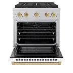 ZLINE 30 in. Dual Fuel Range 4.2 cu. ft. 4 Burner DuoPro™ Cooktop Electric Convection Oven Satin Stainless Steel White Matte Door Champagne Bronze Accents (PSDRSZ-WM-30-CB)
