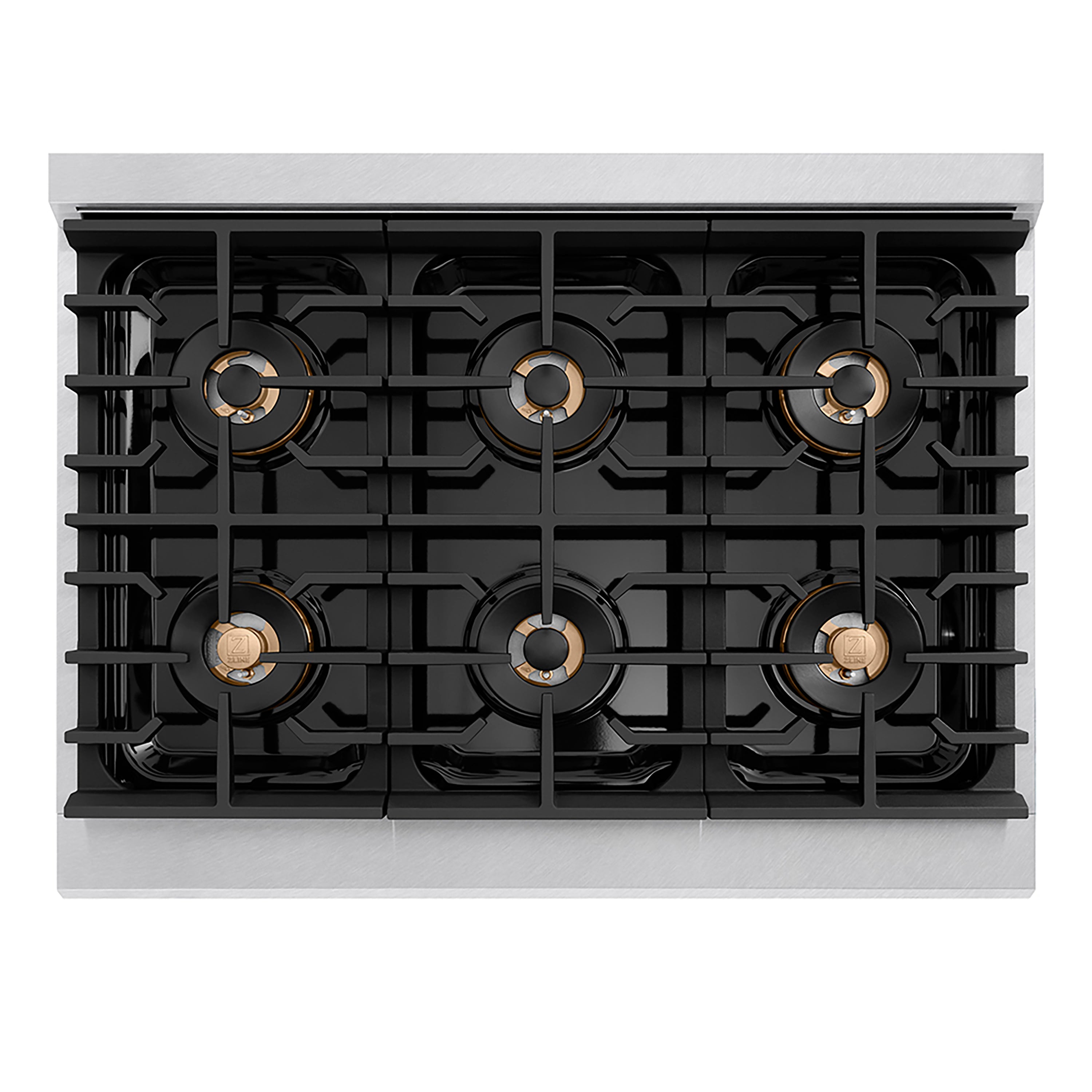 ZLINE 36 in. Dual Fuel Range 5.2 cu. ft. 6 Burner DuoPro™ Cooktop Electric Convection Oven Satin Stainless Steel White Matte Door Polished Gold Accents (PSDRSZ-WM-36-G)