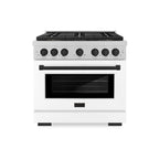 ZLINE 36 in. Dual Fuel Range 5.2 cu. ft. 6 Burner DuoPro™ Cooktop Electric Convection Oven Satin Stainless Steel White Matte Door Matte Black Accents (PSDRSZ-WM-36-MB)