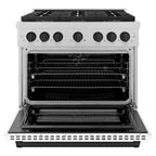 ZLINE 36 in. Dual Fuel Range 5.2 cu. ft. 6 Burner DuoPro™ Cooktop Electric Convection Oven Satin Stainless Steel White Matte Door Matte Black Accents (PSDRSZ-WM-36-MB)