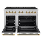 ZLINE 48 in. Dual Fuel Range 6.7 cu. ft. 8 Burner DuoPro™ Cooktop Dual Ovens Satin Stainless Steel White Matte Doors Polished Gold Accents (PSDRSZ-WM-48-G)