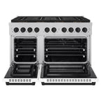 ZLINE 48 in. Dual Fuel Range 6.7 cu. ft. with 8 Burner DuoPro™ Cooktop, Dual Ovens, Satin Stainless Steel, White Matte Doors, Matte Black Accents (PSDRSZ-WM-48-MB)