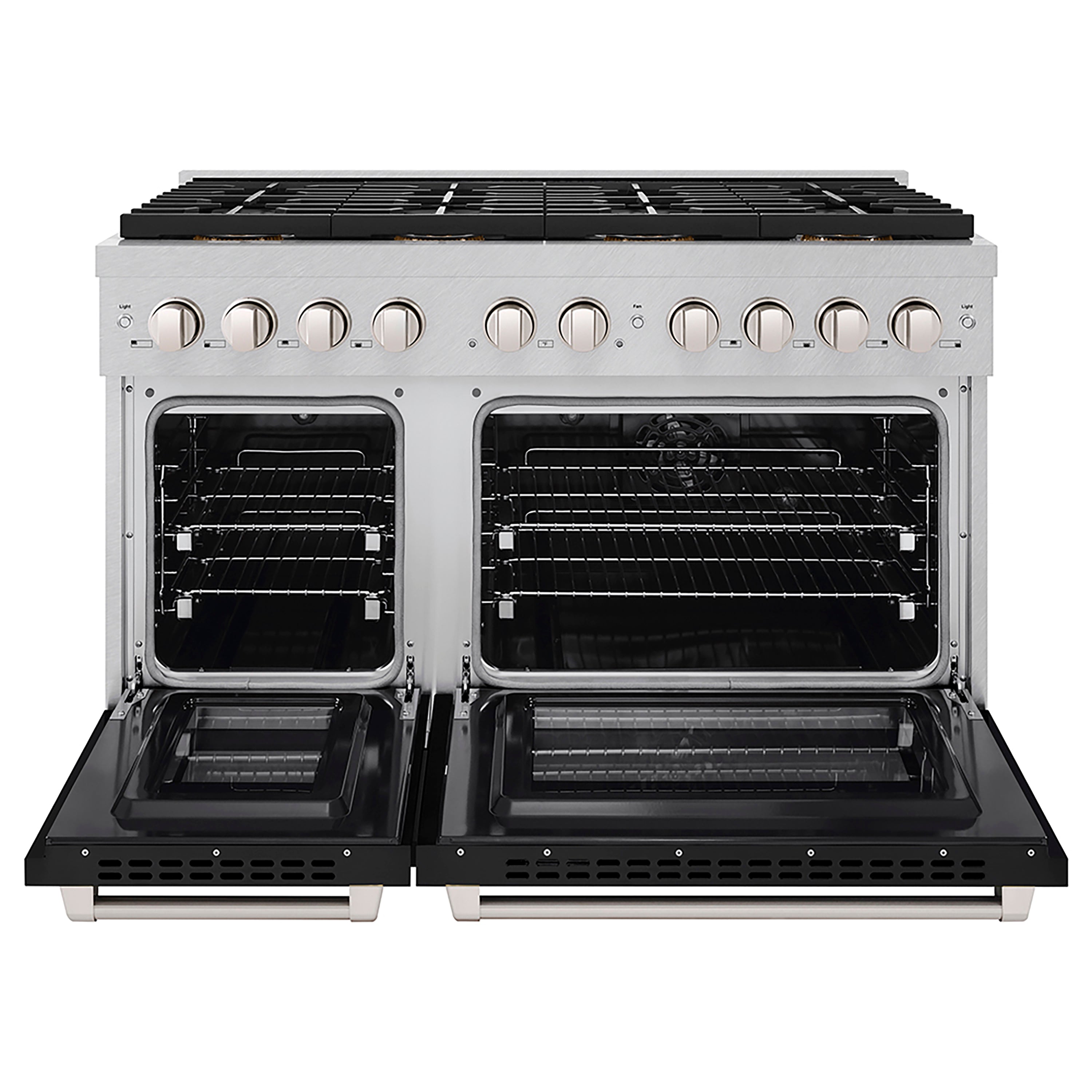 ZLINE 48 in. Dual Fuel Range 6.7 cu. ft. with 8 Burner DuoPro™ Cooktop and Dual Ovens, Satin Stainless Steel with Black Matte Doors (PSDRS-BLM-48)