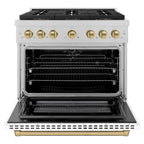 ZLINE 36 in. Dual Fuel Range 5.2 cu. ft. 6 Burner DuoPro™ Cooktop Electric Convection Oven Satin Stainless Steel White Matte Door Champagne Bronze Accents (PSDRSZ-WM-36-CB)