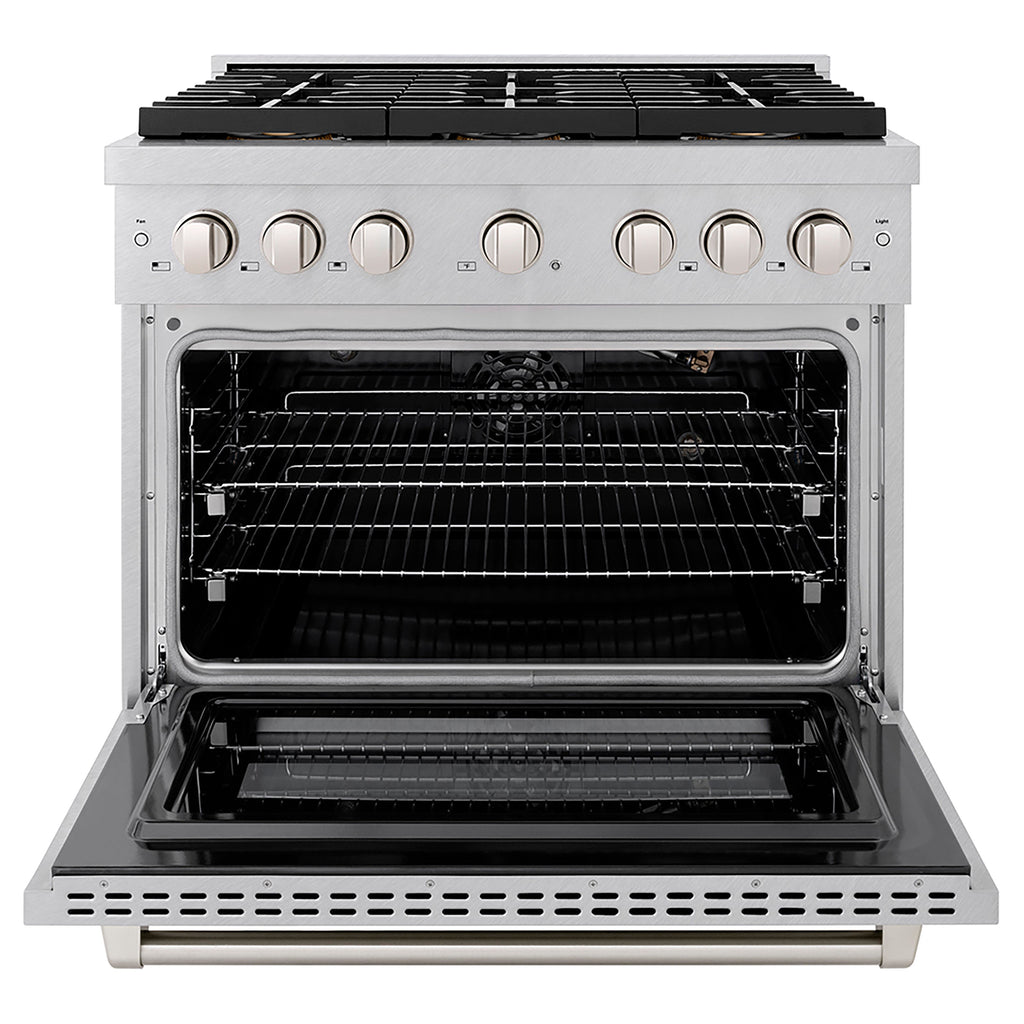 ZLINE 36 in. Gas Range 5.2 cu. ft. Capacity, 6 Burner DuoPro™ Cooktop, Convection Gas Oven, Satin Stainless Steel (PSGRS-36)