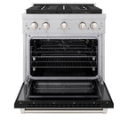 ZLINE 30 in. Gas Range 4.2 cu. ft. Convection Gas Oven with 4 Burner DuoPro™ Cooktop, Satin Stainless Steel with Black Matte Door (PSGRS-BLM-30)