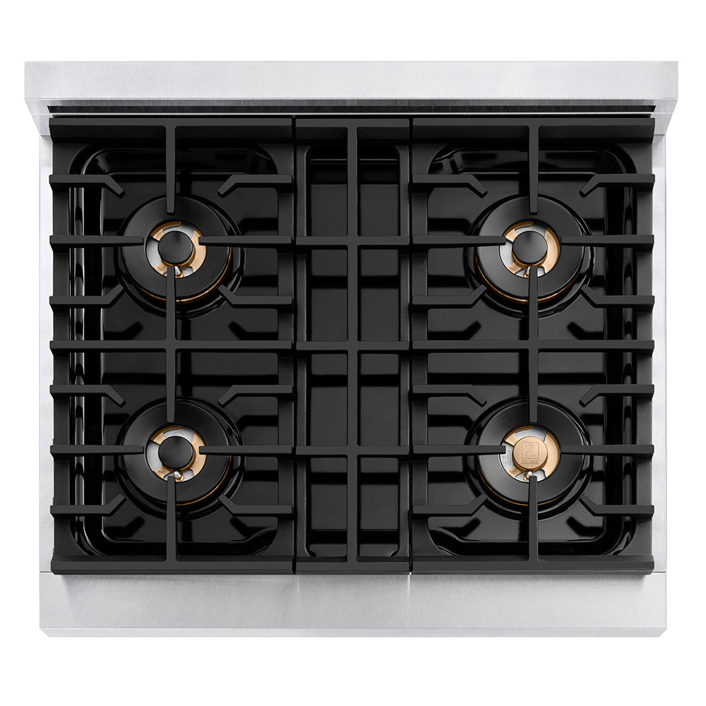 ZLINE 30 in. Gas Range 4.2 cu. ft. Convection Gas Oven with 4 Burner DuoPro™ Cooktop, Satin Stainless Steel with Black Matte Door (PSGRS-BLM-30)
