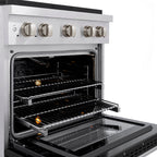 ZLINE 30 in. Gas Range 4.2 cu. ft. Convection Gas Oven with 4 Burner DuoPro™ Cooktop, Satin Stainless Steel with Black Matte Door (PSGRS-BLM-30)