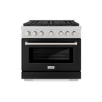 ZLINE 36 in. Gas Range 5.2 cu. ft. Convection Oven with 6 Burner DuoPro™ Cooktop, Satin Stainless Steel with Black Matte Door (PSGRS-BLM-36)