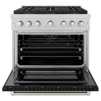 ZLINE 36 in. Gas Range 5.2 cu. ft. Convection Oven with 6 Burner DuoPro™ Cooktop, Satin Stainless Steel with Black Matte Door (PSGRS-BLM-36)