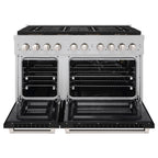 ZLINE 48 in. Gas Range 6.7 cu. ft. Dual Oven with 8 Burner DuoPro™ Cooktop, Satin Stainless Steel with Black Matte Doors (PSGRS-BLM-48)
