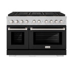 ZLINE 48 in. Gas Range 6.7 cu. ft. Dual Oven with 8 Burner DuoPro™ Cooktop, Satin Stainless Steel with Black Matte Doors (PSGRS-BLM-48)