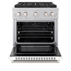 ZLINE 30 in. Gas Range – 4.2 cu. ft. Capacity – 4 Burner DuoPro™ Cooktop – Convection Gas Oven – Satin Stainless Steel with White Matte Door (PSGRS-WM-30)