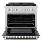 ZLINE 36 in. Gas Range – 5.2 cu. ft. Capacity – 6 Burner DuoPro™ Cooktop, Convection Gas Oven, Satin Stainless Steel with White Matte Door (PSGRS-WM-36)
