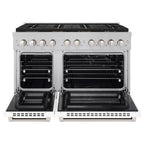 ZLINE 48 in. Gas Range – 6.7 cu. ft. – 8 Burner DuoPro™ Cooktop, Dual Ovens, Satin Stainless Steel with White Matte Doors (PSGRS-WM-48)