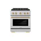ZLINE 30 in. Gas Range 4.2 cu. ft. 4 Burner DuoPro™ Cooktop Convection Oven Champagne Bronze Accents Satin Stainless Steel (PSGRSZ-30-CB)