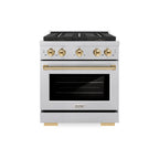 ZLINE 30 in. Gas Range 4.2 cu. ft. 4 Burner DuoPro Cooktop Convection Oven Satin Stainless Steel Polished Gold Accents (PSGRSZ-30-G)