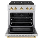 ZLINE 30 in. Gas Range 4.2 cu. ft. 4 Burner DuoPro Cooktop Convection Oven Satin Stainless Steel Polished Gold Accents (PSGRSZ-30-G)