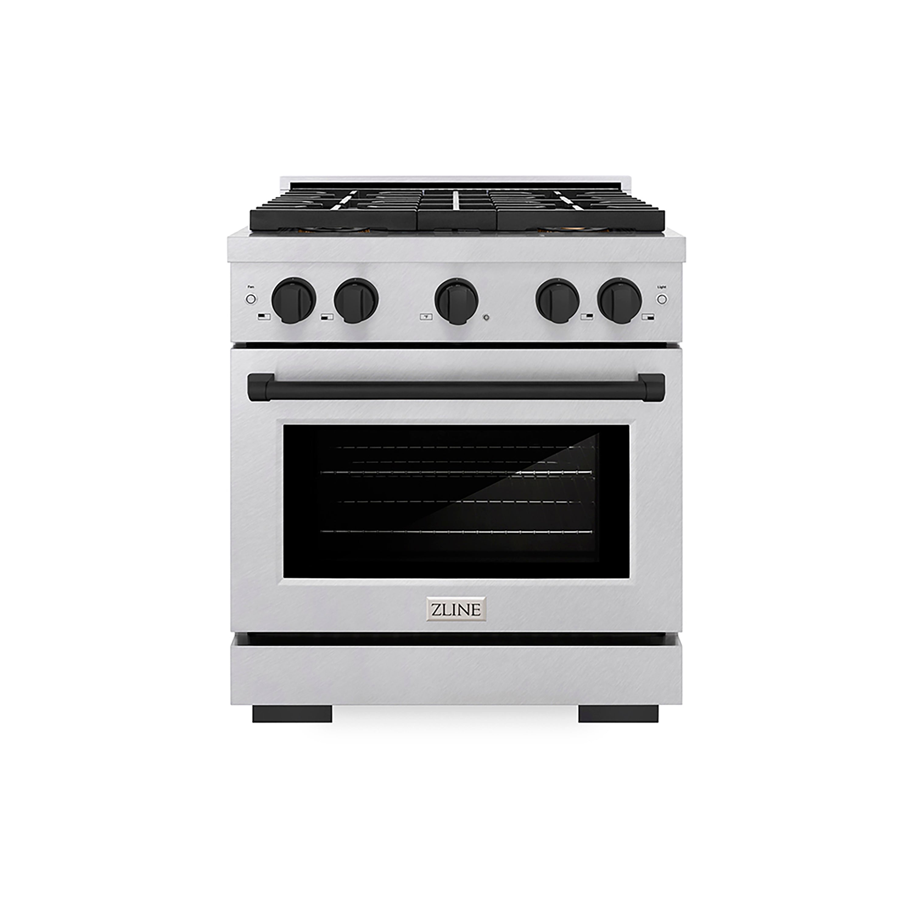 ZLINE 30 in. Gas Range 4.2 cu. ft. Convection Oven 4 Burner DuoPro™ Cooktop Satin Stainless Steel with Matte Black Accents (PSGRSZ-30-MB)