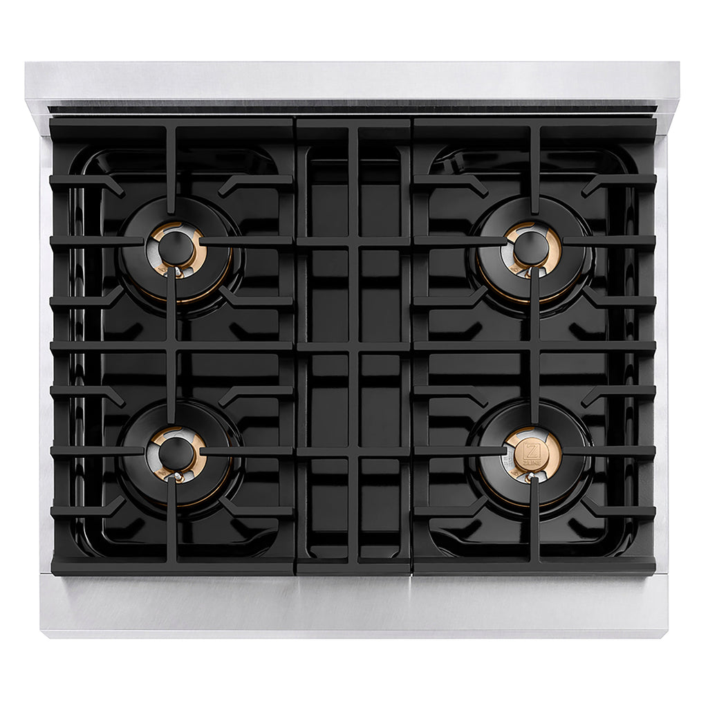 ZLINE 30 in. Gas Range 4.2 cu. ft. Convection Oven 4 Burner DuoPro™ Cooktop Satin Stainless Steel with Matte Black Accents (PSGRSZ-30-MB)