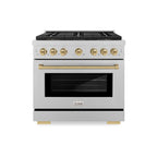 ZLINE 36 in. Gas Range 5.2 cu. ft. Convection Oven 6 Burner DuoPro™ Cooktop Satin Stainless Steel Champagne Bronze Accents (PSGRSZ-36-CB)