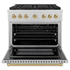 ZLINE 36 in. Gas Range 5.2 cu. ft. Convection Oven 6 Burner DuoPro™ Cooktop Satin Stainless Steel Champagne Bronze Accents (PSGRSZ-36-CB)