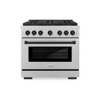 ZLINE 36 in. Gas Range 5.2 cu. ft. 6 Burner DuoPro™ Cooktop Convection Oven Satin Stainless Steel Matte Black Accents (PSGRSZ-36-MB)