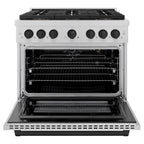ZLINE 36 in. Gas Range 5.2 cu. ft. 6 Burner DuoPro™ Cooktop Convection Oven Satin Stainless Steel Matte Black Accents (PSGRSZ-36-MB)
