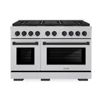 ZLINE 48 in. Gas Range 6.7 cu. ft. Paramount Series with 8 Burner DuoPro™ Cooktop, Dual Ovens, Satin Stainless Steel with Matte Black Accents (PSGRSZ-48-MB)