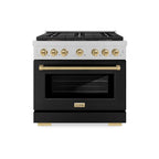 ZLINE 36 in. Gas Range 5.2 cu. ft. 6 Burner DuoPro™ Cooktop Convection Gas Oven Satin Stainless Steel with Black Matte Door & Champagne Bronze Accents (PSGRSZ-BLM36-CB)