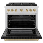 ZLINE 36 in. Gas Range 5.2 cu. ft. 6 Burner DuoPro™ Cooktop Convection Gas Oven Satin Stainless Steel with Black Matte Door & Champagne Bronze Accents (PSGRSZ-BLM36-CB)
