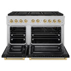 ZLINE 48 in. Gas Range 6.7 cu. ft. 8 Burner DuoPro™ Cooktop Dual Oven Satin Stainless Steel Black Matte Doors Champagne Bronze Accents (PSGRSZ-BLM48-CB)