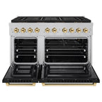 ZLINE 48 in. Gas Range 6.7 cu. ft. 8 Burner DuoPro™ Cooktop Dual Ovens Satin Stainless Steel Polished Gold Accents (PSGRSZ-48-G)