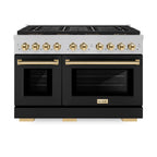ZLINE 48 in. Gas Range 6.7 cu. ft. 8 Burner DuoPro™ Cooktop Dual Ovens Satin Stainless Steel Polished Gold Accents (PSGRSZ-48-G)