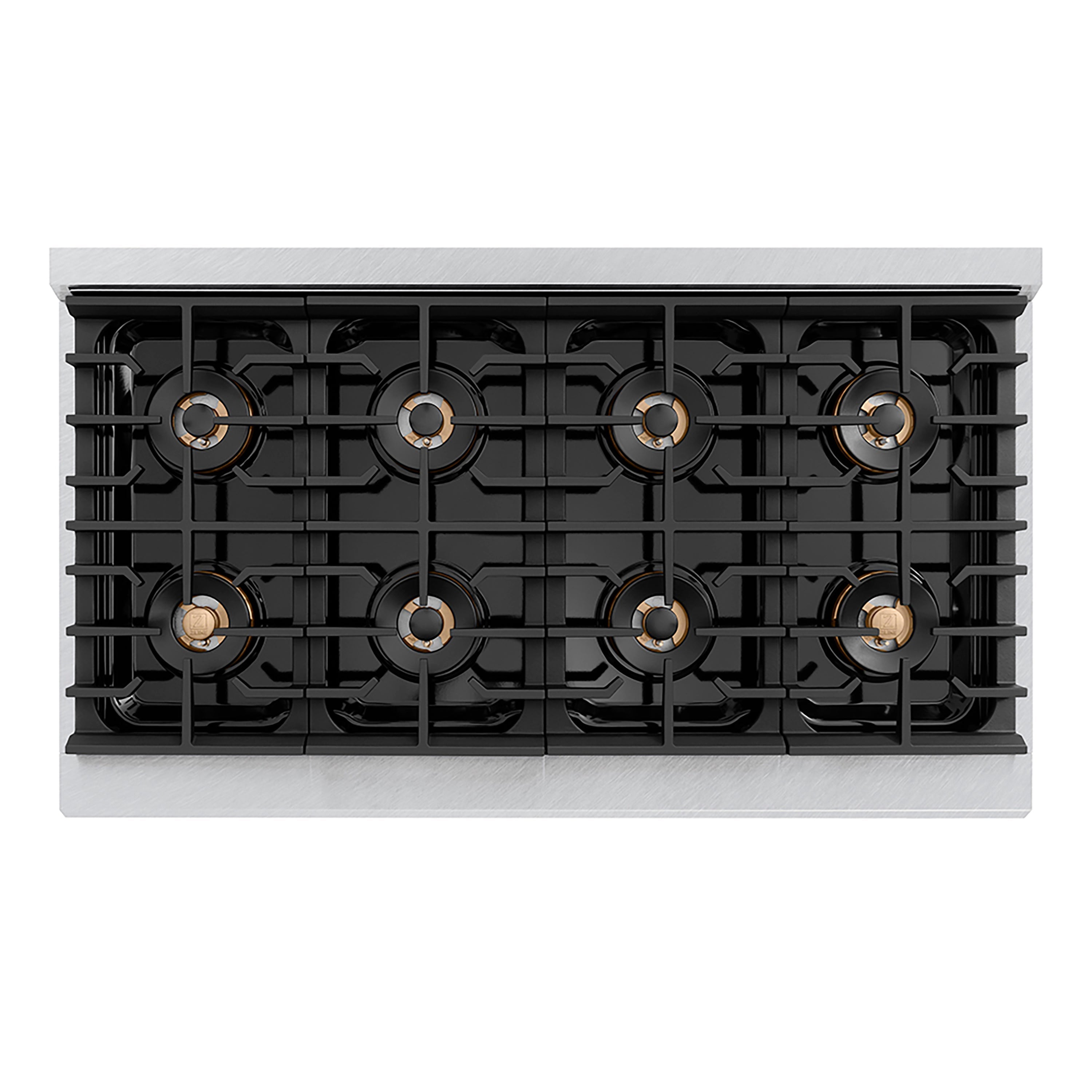 ZLINE 48 in. Gas Range 6.7 cu. ft. 8 Burner DuoPro™ Cooktop Dual Ovens Satin Stainless Steel Polished Gold Accents (PSGRSZ-48-G)