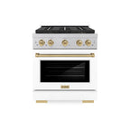 ZLINE 30 in. Gas Range 4.2 cu. ft. Paramount Series, 4 Burner DuoPro™ Cooktop, Convection Gas Oven, Satin Stainless Steel, White Matte Door, Champagne Bronze Accents (PSGRSZ-WM-30-CB)