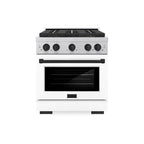 ZLINE 30 in. Gas Range 4.2 cu. ft. 4 Burner DuoPro™ Cooktop Convection Oven Satin Stainless Steel White Matte Door Matte Black Accents (PSGRSZ-WM-30-MB)