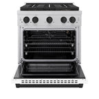 ZLINE 30 in. Gas Range 4.2 cu. ft. 4 Burner DuoPro™ Cooktop Convection Oven Satin Stainless Steel White Matte Door Matte Black Accents (PSGRSZ-WM-30-MB)