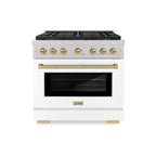 ZLINE 36 in. Gas Range 5.2 cu. ft. 6 Burner DuoPro™ Cooktop Convection Gas Oven Satin Stainless Steel White Matte Door Champagne Bronze Accents (PSGRSZ-WM-36-CB)