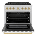 ZLINE 36 in. Gas Range 5.2 cu. ft. 6 Burner DuoPro™ Cooktop Convection Gas Oven Satin Stainless Steel White Matte Door Champagne Bronze Accents (PSGRSZ-WM-36-CB)