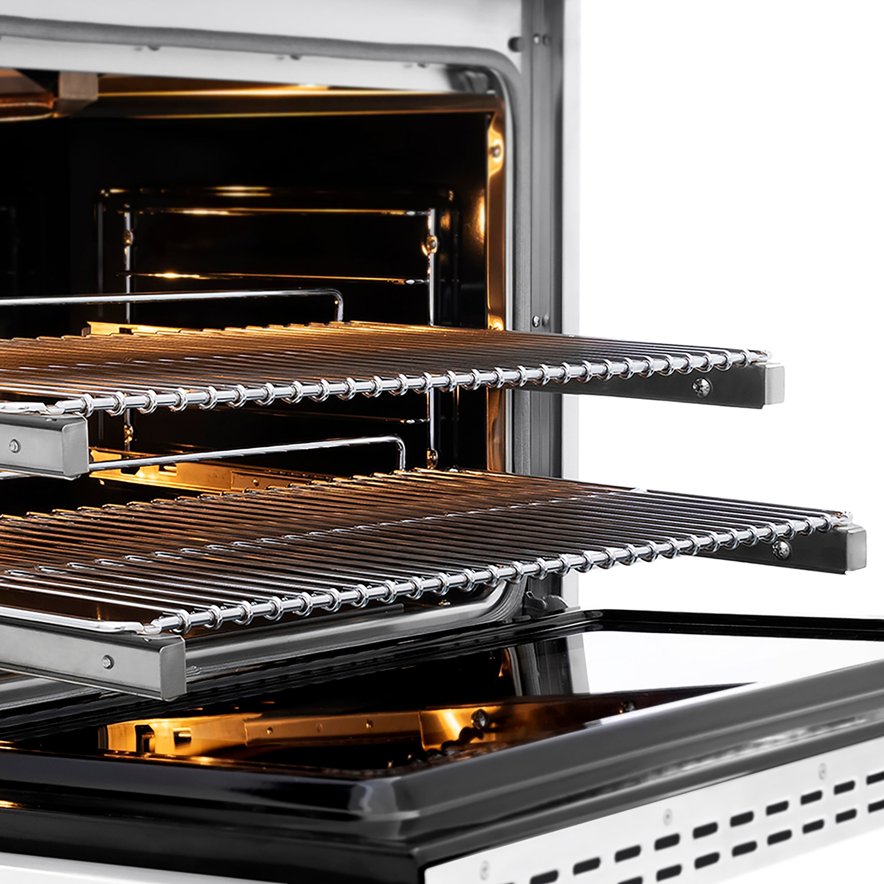 ZLINE 36 in. Gas Range 5.2 cu. ft. 6 Burner DuoPro™ Cooktop Convection Gas Oven Satin Stainless Steel White Matte Door Champagne Bronze Accents (PSGRSZ-WM-36-CB)