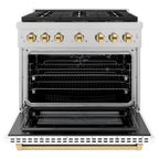 ZLINE 36 in. Gas Range 5.2 cu. ft. 6 Burner DuoPro™ Cooktop Convection Oven Satin Stainless Steel White Matte Door Polished Gold Accents (PSGRSZ-WM-36-G)