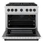 ZLINE 36 in. Gas Range 5.2 cu. ft. 6 Burner DuoPro™ Cooktop Convection Gas Oven Satin Stainless Steel White Matte Door Matte Black Accents (PSGRSZ-WM-36-MB)