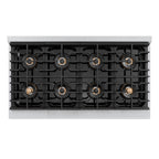 ZLINE 48 in. Gas Range 6.7 cu. ft. Paramount Series 8 Burner DuoPro™ Cooktop Dual Oven Satin Stainless Steel with White Matte Doors Champagne Bronze Accents (PSGRSZ-WM-48-CB)