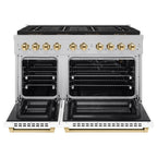 ZLINE 48 in. Gas Range 6.7 cu. ft. 8 Burner DuoPro™ Cooktop Dual Ovens Satin Stainless Steel with White Matte Doors and Polished Gold Accents (PSGRSZ-WM-48-G)