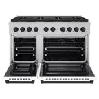 ZLINE 48 in. Gas Range 6.7 cu. ft. 8 Burner DuoPro™ Cooktop Dual Ovens Satin Stainless Steel White Matte Doors Matte Black Accents (PSGRSZ-WM-48-MB)