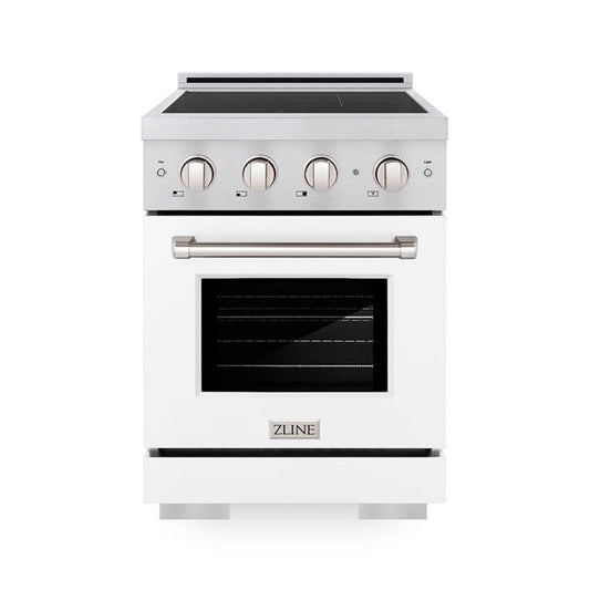 ZLINE 24" Induction Range 3.2 cu. ft. Electric Convection Oven 3 Element Cooktop Satin Stainless Steel White Matte Door (SINRS-WM-24)