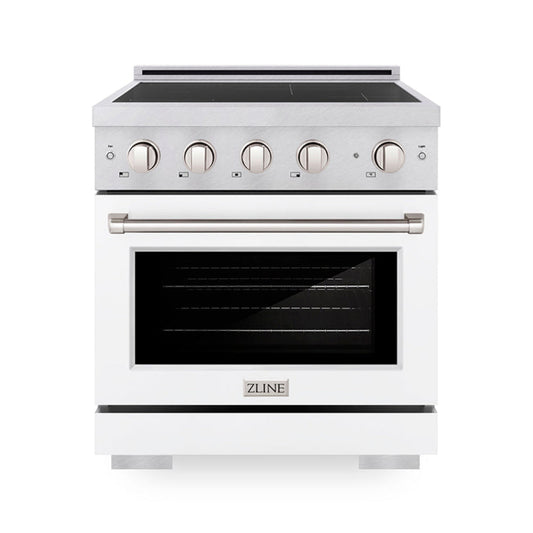 ZLINE 30 in. Induction Range 4.2 cu. ft. 4 Element Cooktop Electric Convection Oven Satin Stainless Steel White Matte Door (SINRS-WM-30)