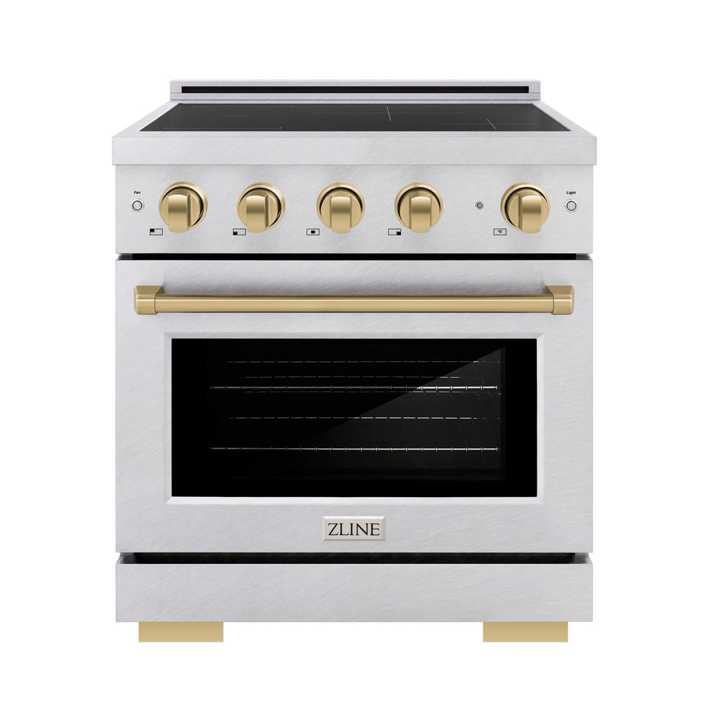 ZLINE 30 in. Induction Range 4.2 cu. ft. 4 Element Cooktop Electric Oven Satin Stainless Steel Champagne Bronze Accents (SINRSZ-30-CB)