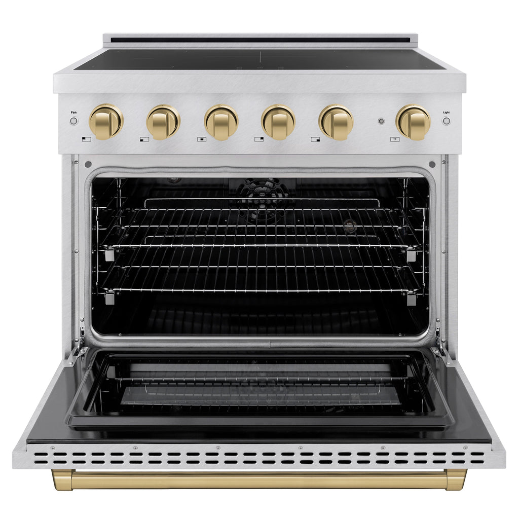 ZLINE 36 in. Induction Range 5.2 cu. ft. 5 Element Cooktop Electric Oven Satin Stainless Steel Champagne Bronze Accents (SINRSZ-36-CB)